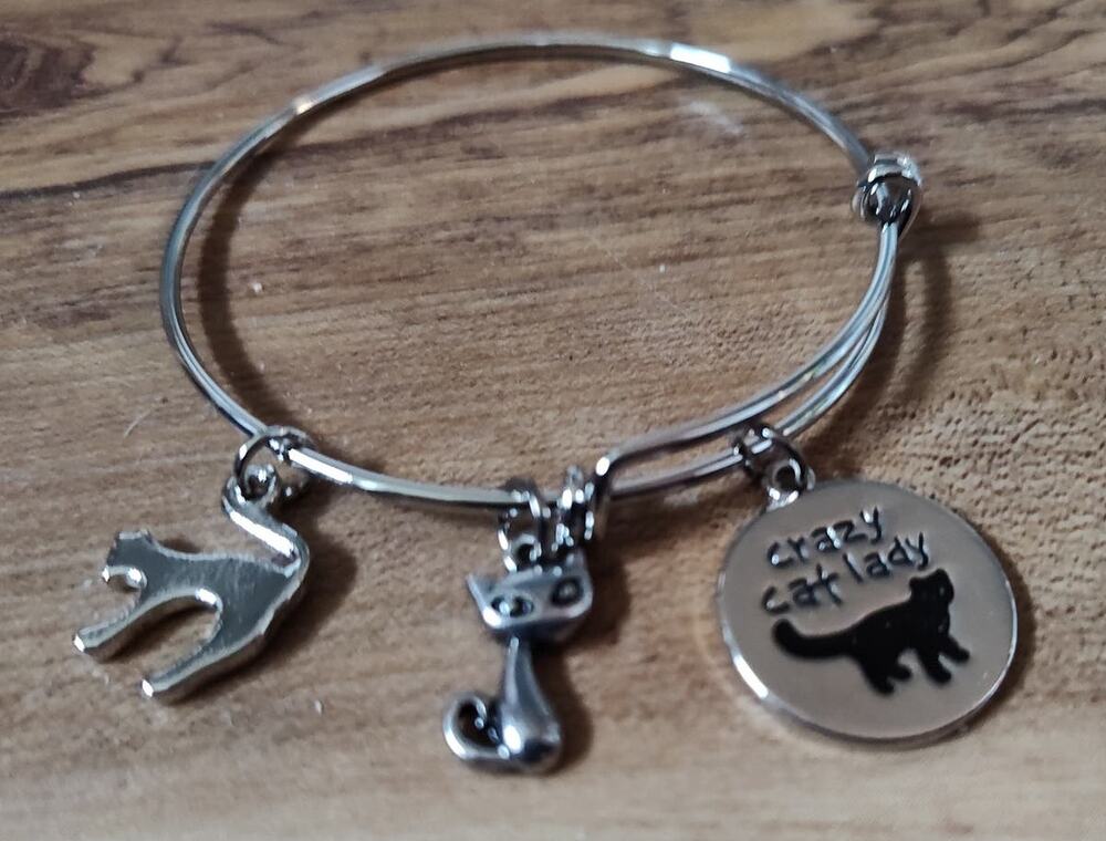 Cat Lady Adjustable Bracelet - Fun Cat Charms Birthday or Just Because Gift